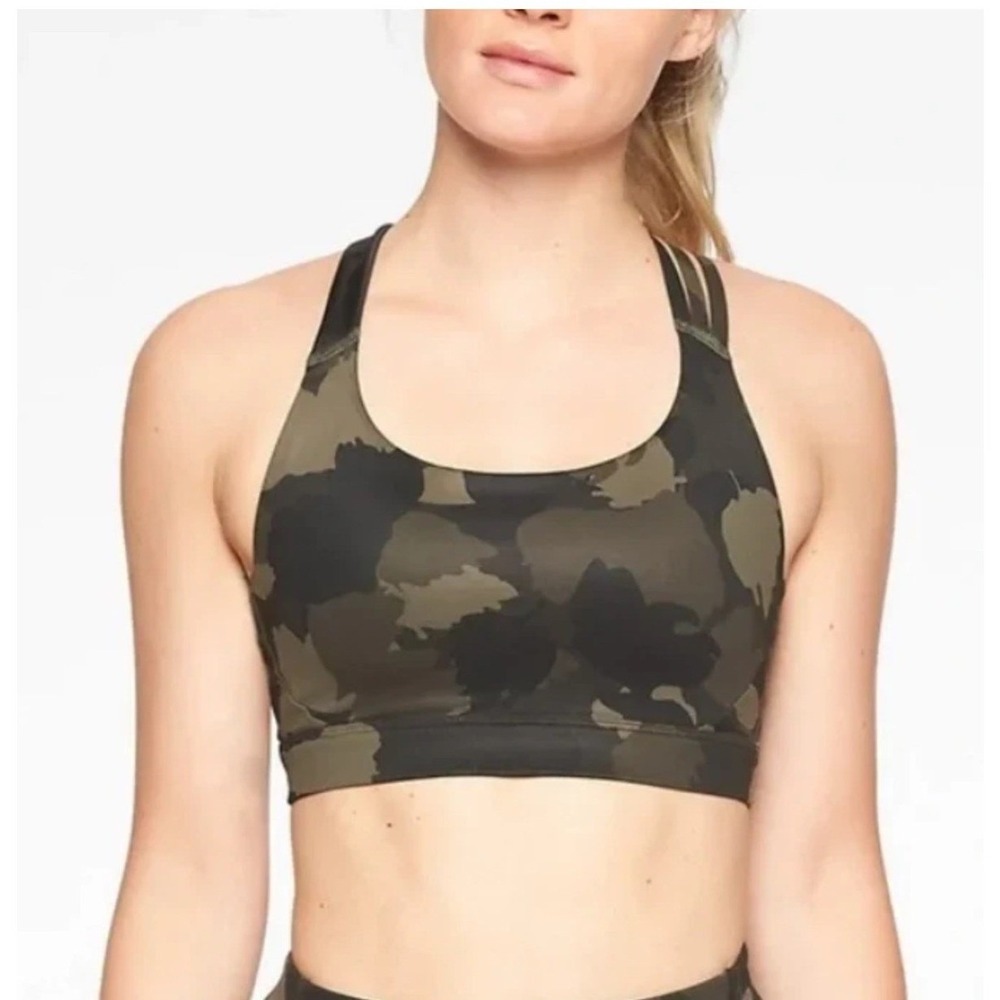 Athleta Sports Bra Women XL Green Camo Exhale Multi-Strap Back‎ Activewear